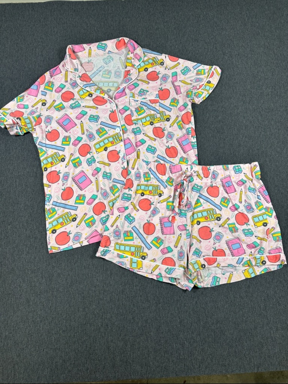 Jane Marie School Days Print Pajama Shorts Set Teacher Womens Large Pink Soft